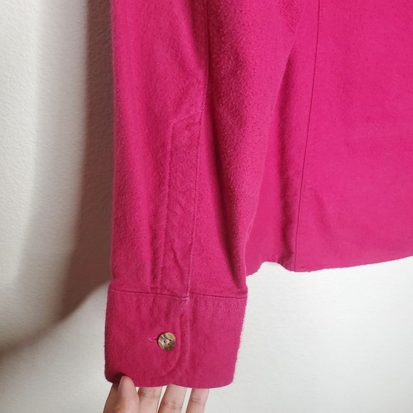 L.L. Bean Fuschia Pink Fleece Flannel Button Down Long Sleeve Shirt - Picture 8 of 10